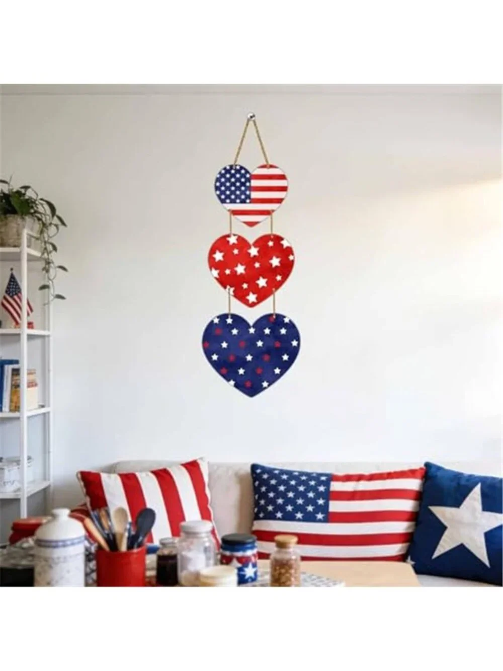 4th of July Decoration Heart Patriotic Wreath Hanging Sign